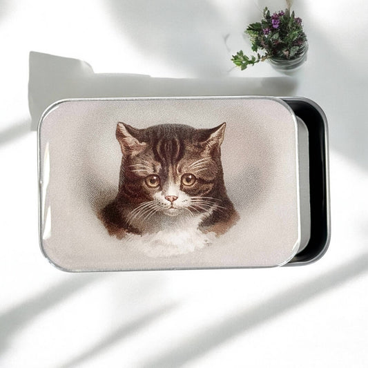 Cat Notions Tin (Handcrafted, Resin Coated): Large