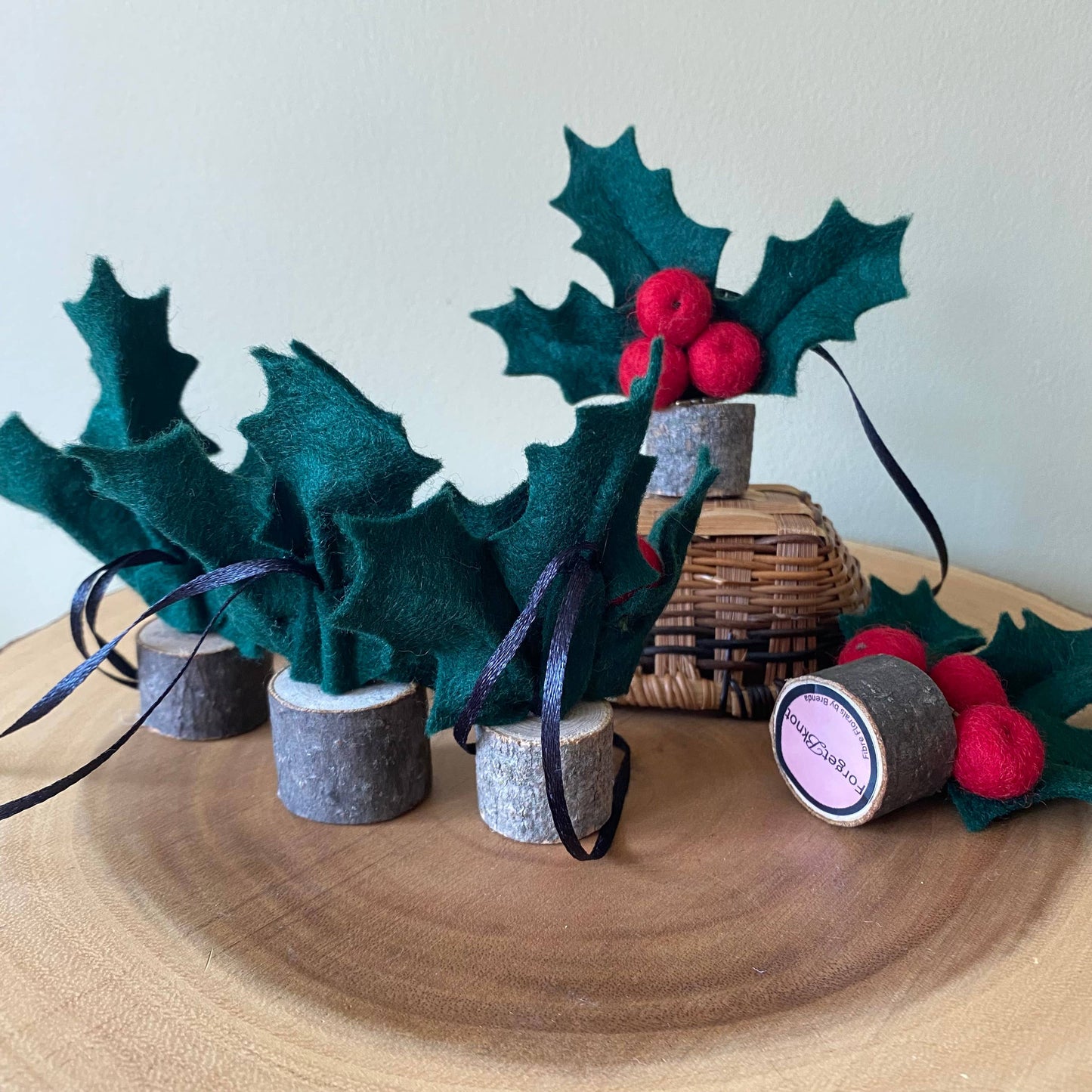 Holiday Holly or Mistletoe Felt Berry & Leaf Ornament: Holly (red berries)