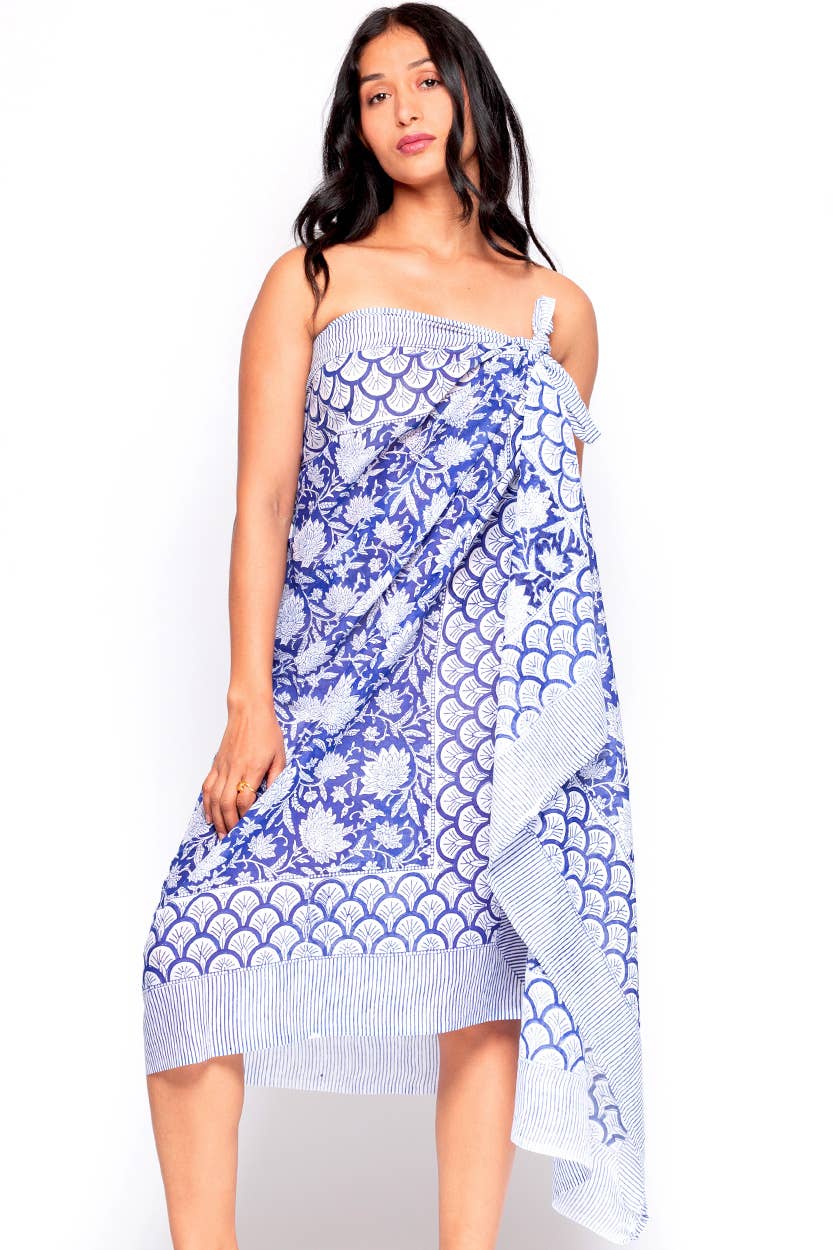 Sunanda Block Print Sarongs : Indigo & White