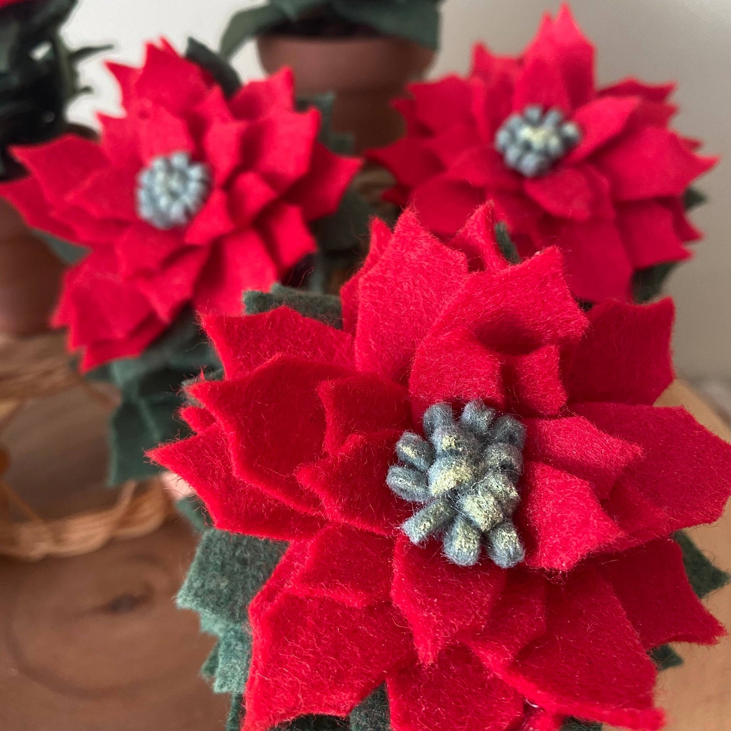Holiday Mini Felt Poinsettia in Terracotta Pot