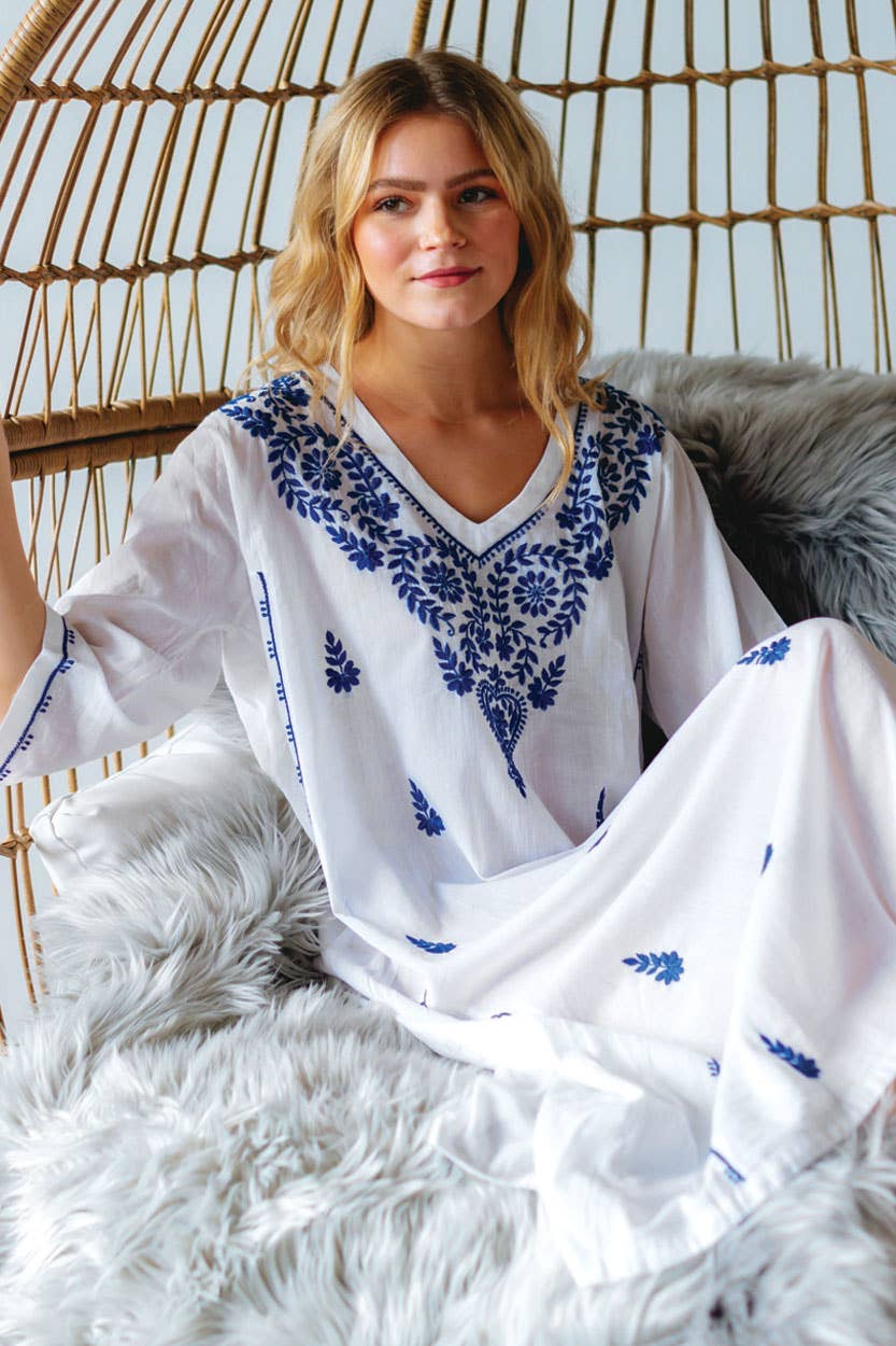 Parama Embroidered Caftans: Navy