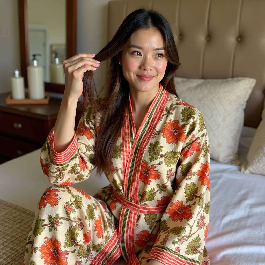 Womens Kimono Robe - Orange Floral with Border: 52/54 / M