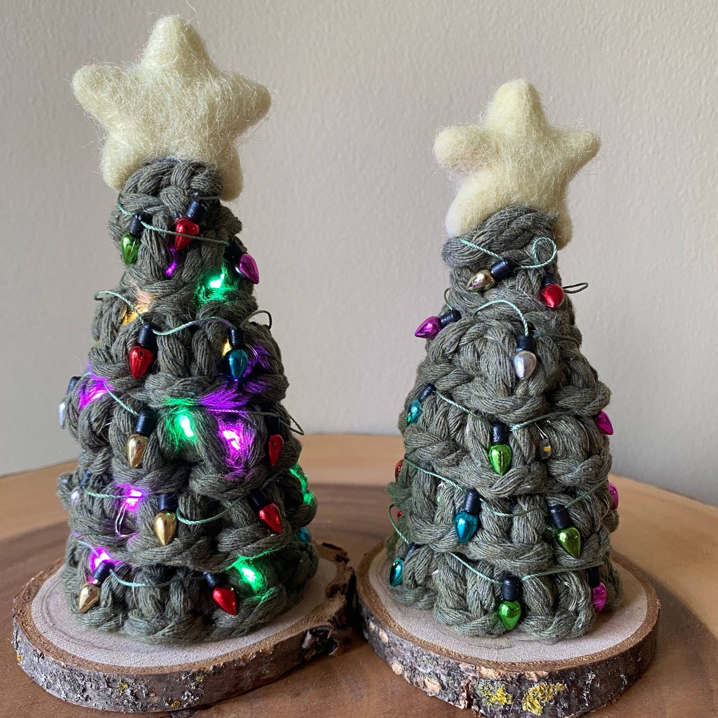 Holiday LIGHTED Mini Macrame Tree Working Fairy Lights: Multi-Colour / Avocado Brighter Green