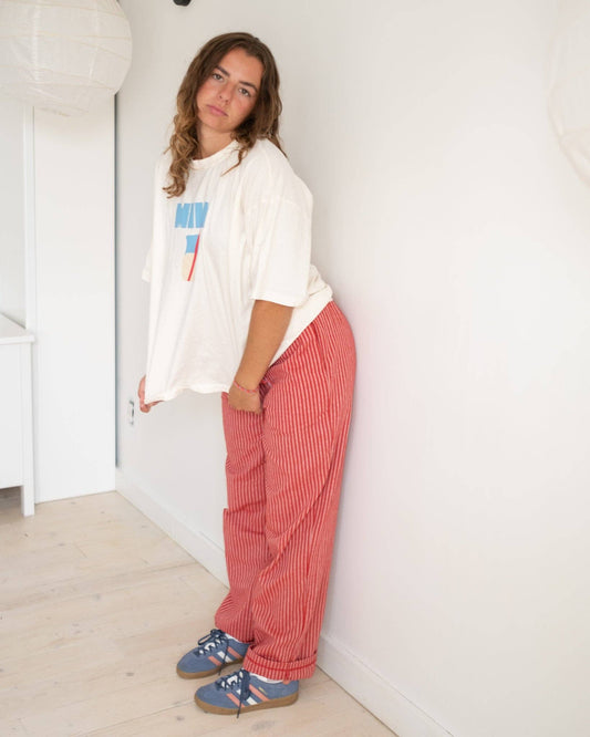 Womans Lottie stripe pants: Strawberry / S