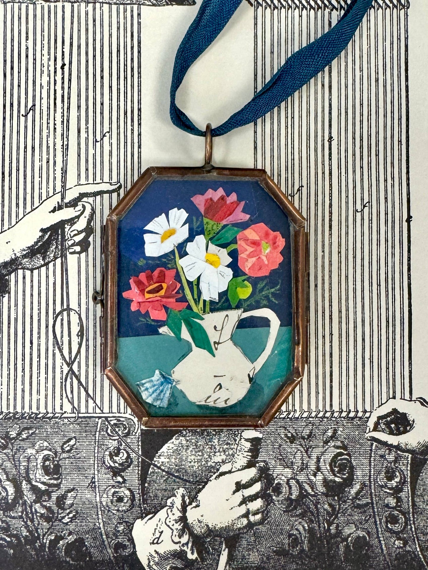 Zinnia & Shell ~ Art Locket Ornament Garden Handmade