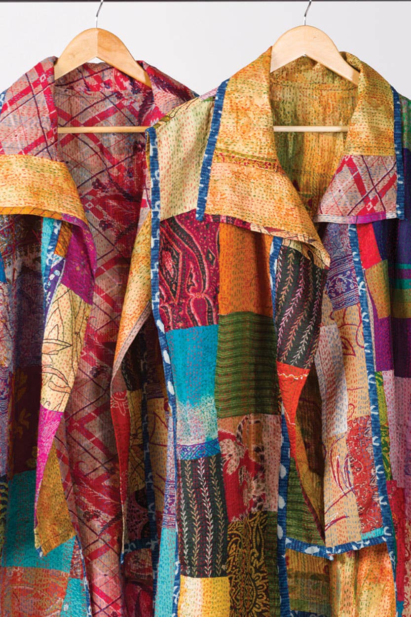 Reversible Silk Kantha Vest Jacket