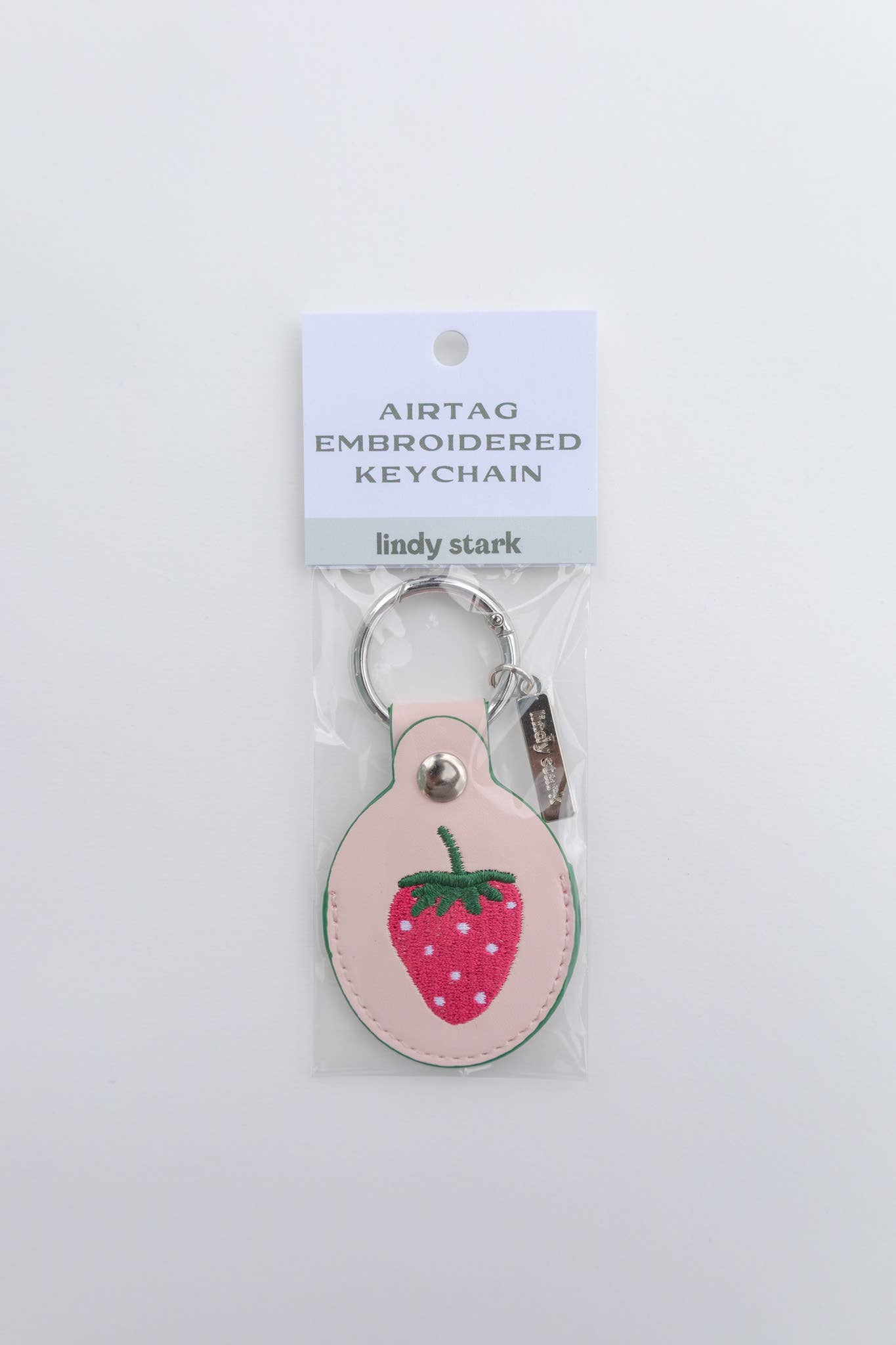 Strawberry Embroidered Leather AirTag Keychain/Bag Charm