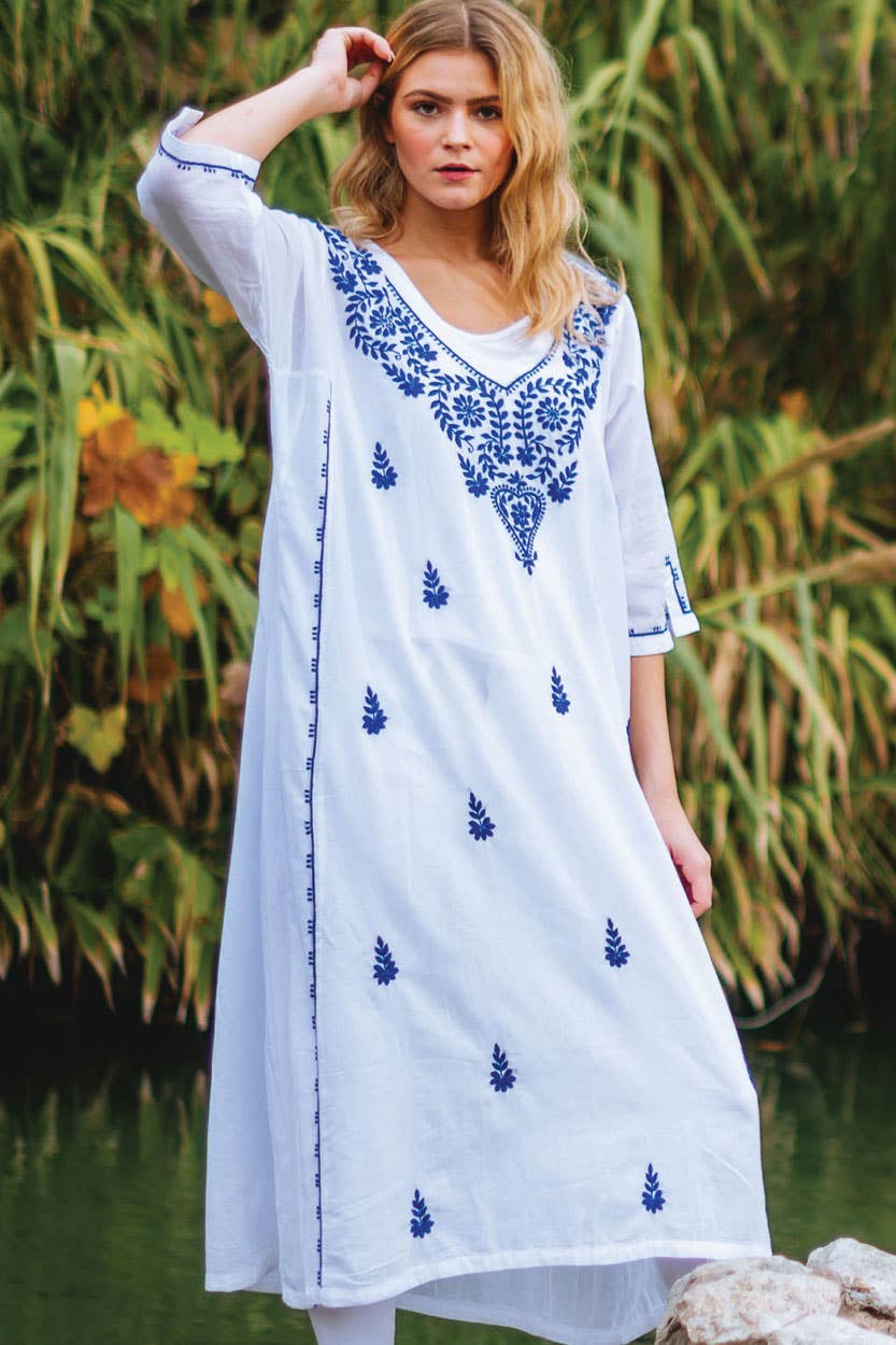 Parama Embroidered Caftans: Navy
