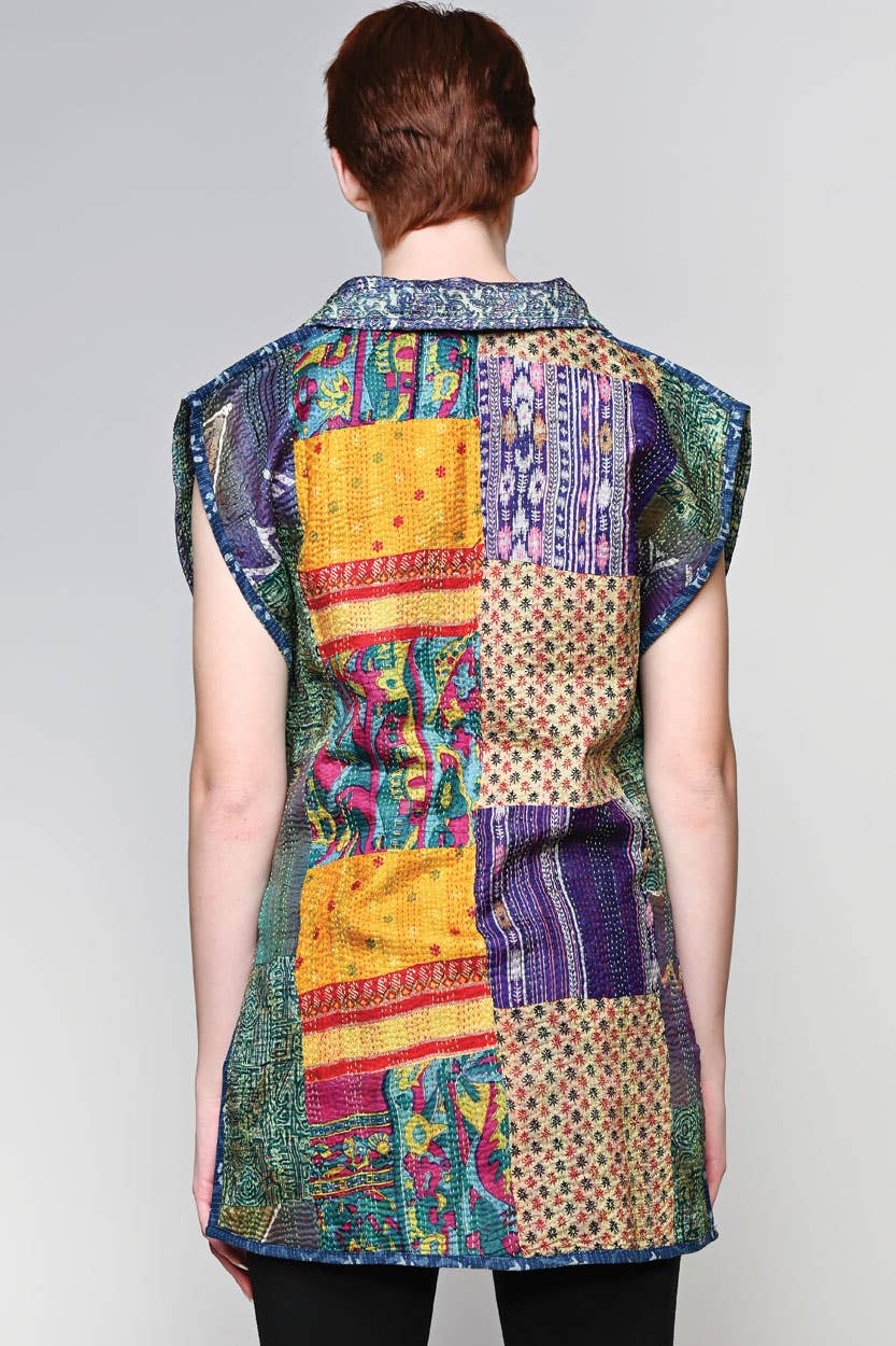 Reversible Silk Kantha Vest Jacket