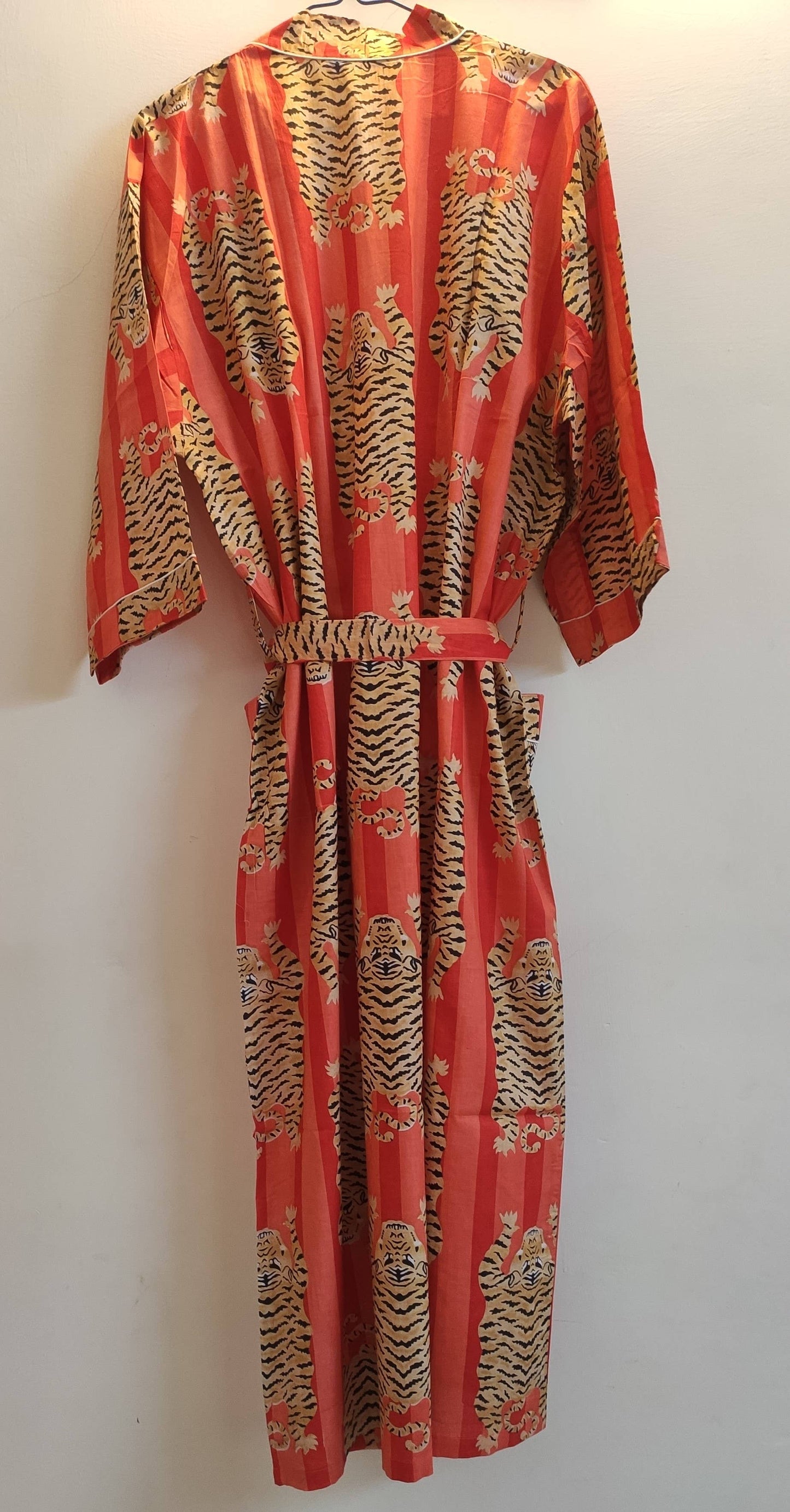 Cotton Kimono/Robe: Pink & Orange Tiger