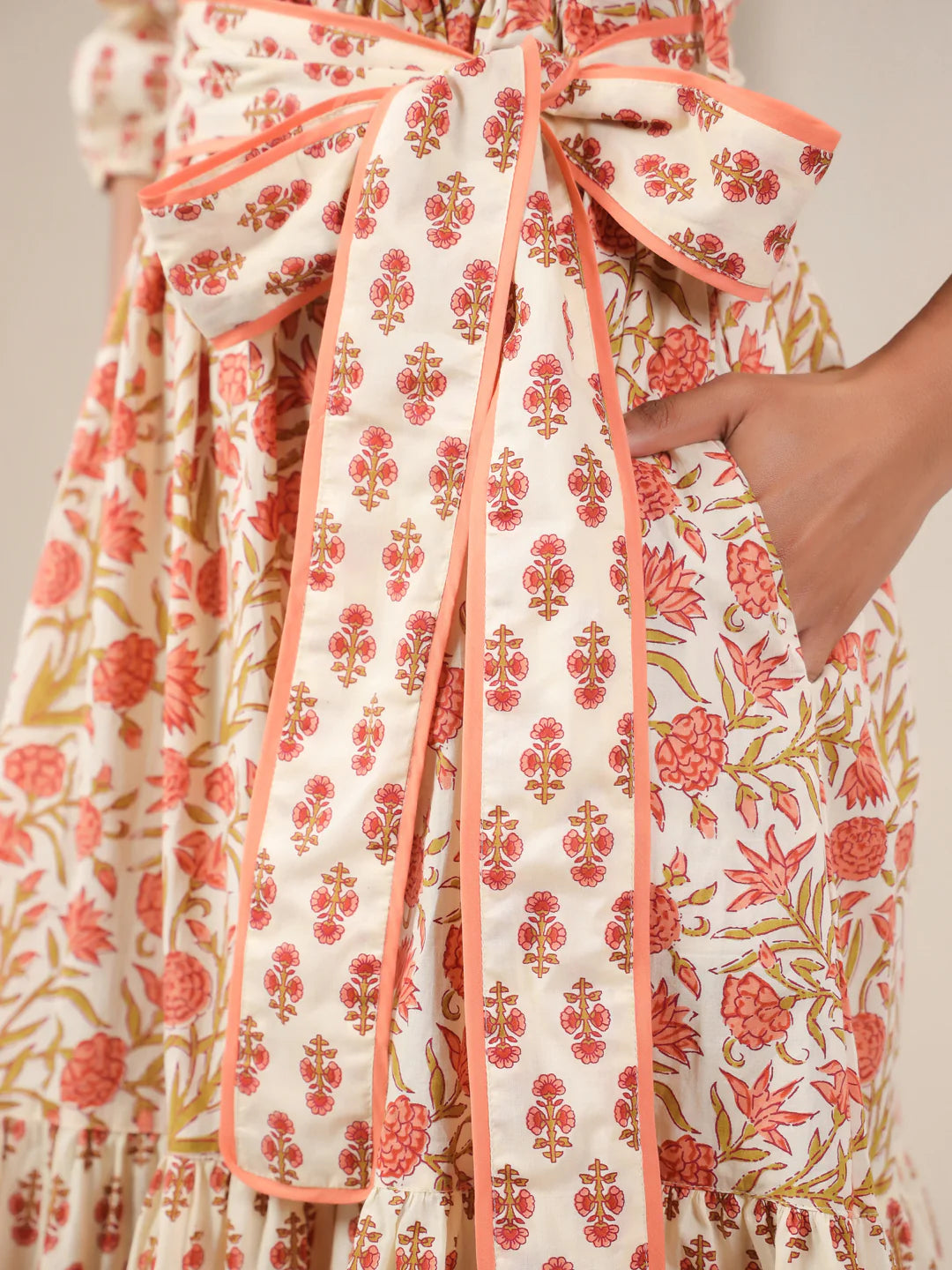 Peach Block Print Dress