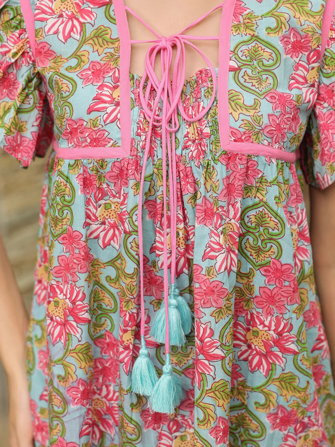 Boho Blue Tie Top
