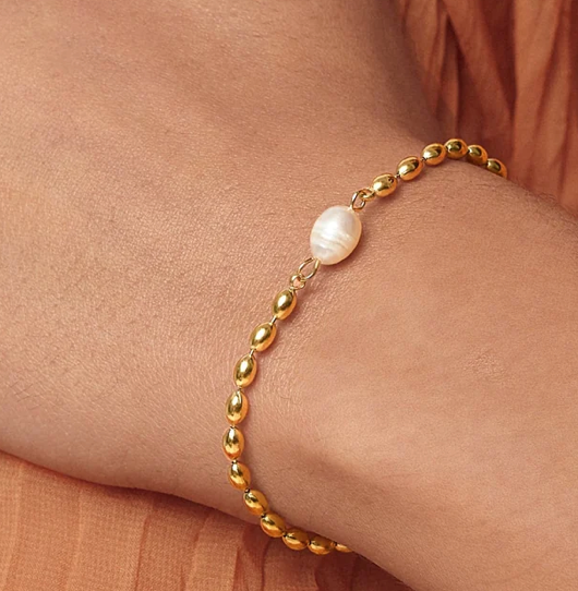 Delphin- Pearl Nugget Bracelet Stainless Steel 14K Gold