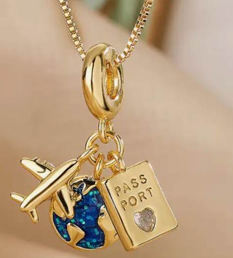 Charm Necklace - Travel Talisman Stainless Steel Necklace: Passport