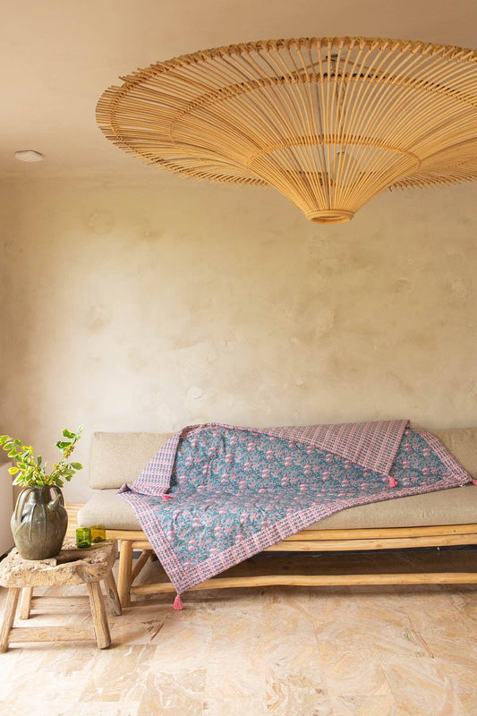 Enoha Plaid - flowers - pink - blue: Jardin d'Éden turquoise / M