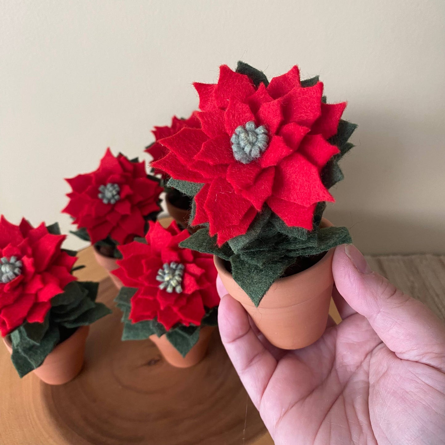 Holiday Mini Felt Poinsettia in Terracotta Pot