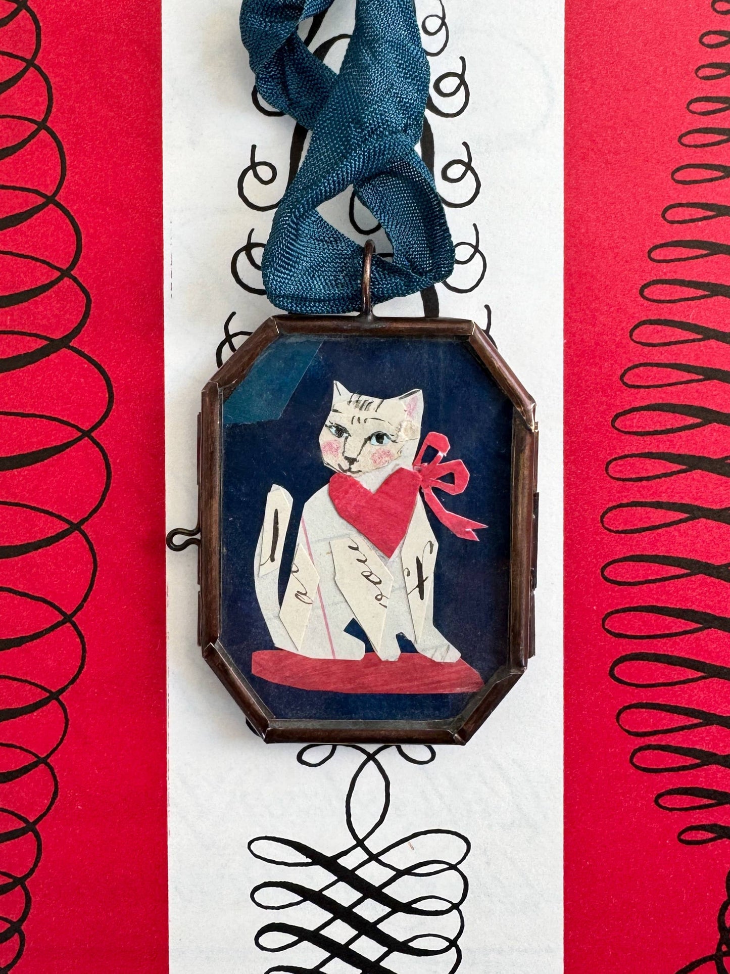 Kitty Love ~ Art Locket Ornament Cat Decor Handmade