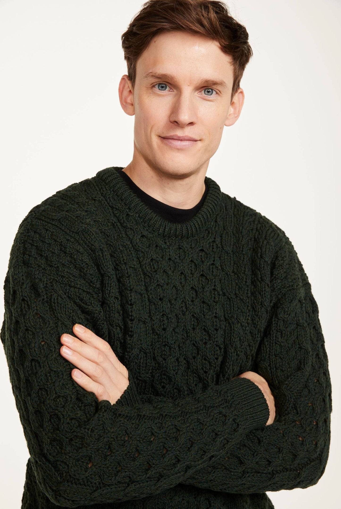 Inisheer Traditional Mens Aran Sweater - Forest Green