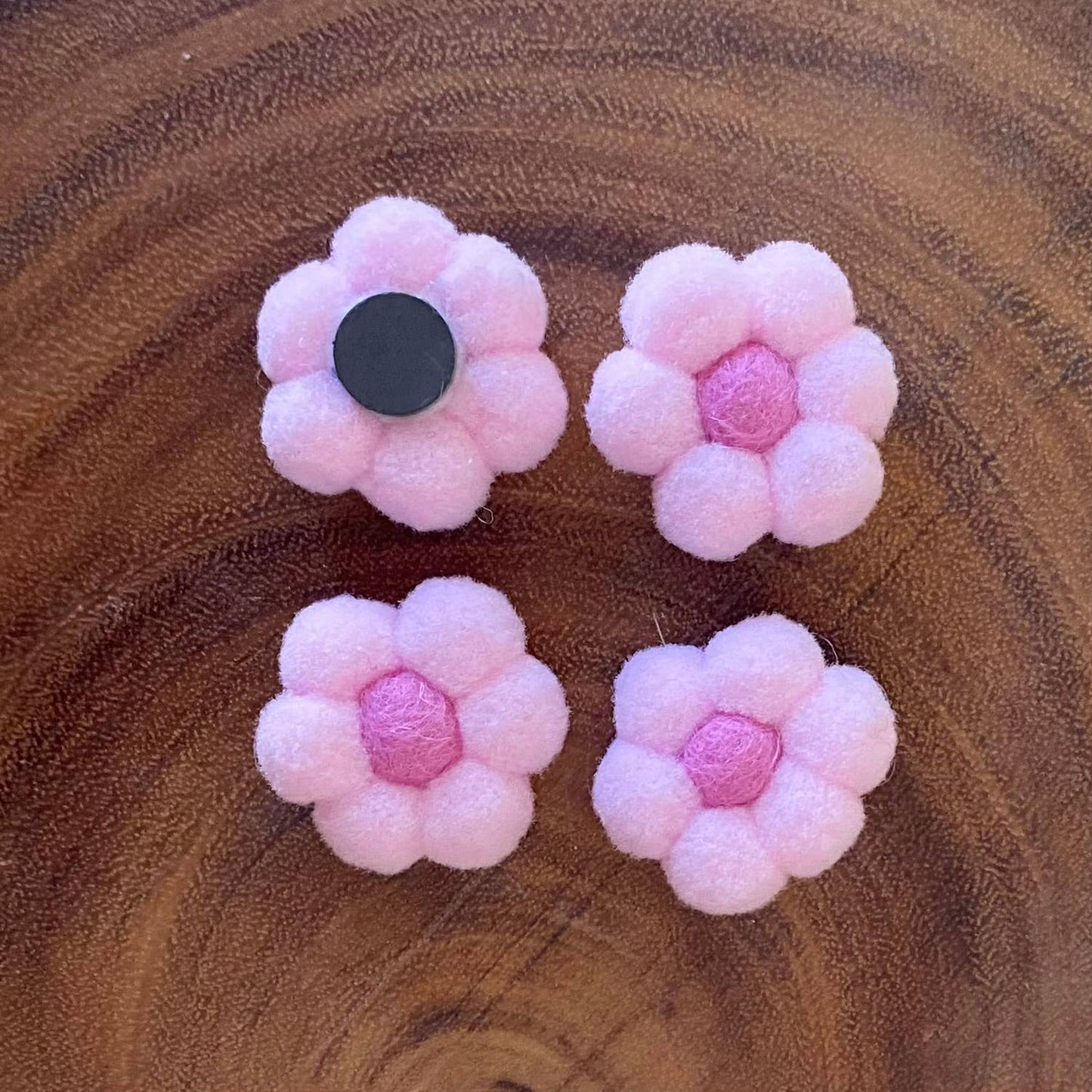 Flower Magnets/ Handmade Pompom & Felt Flower Magnet set: Sunflower