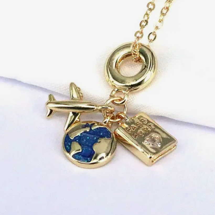 Charm Necklace - Travel Talisman Stainless Steel Necklace: Passport
