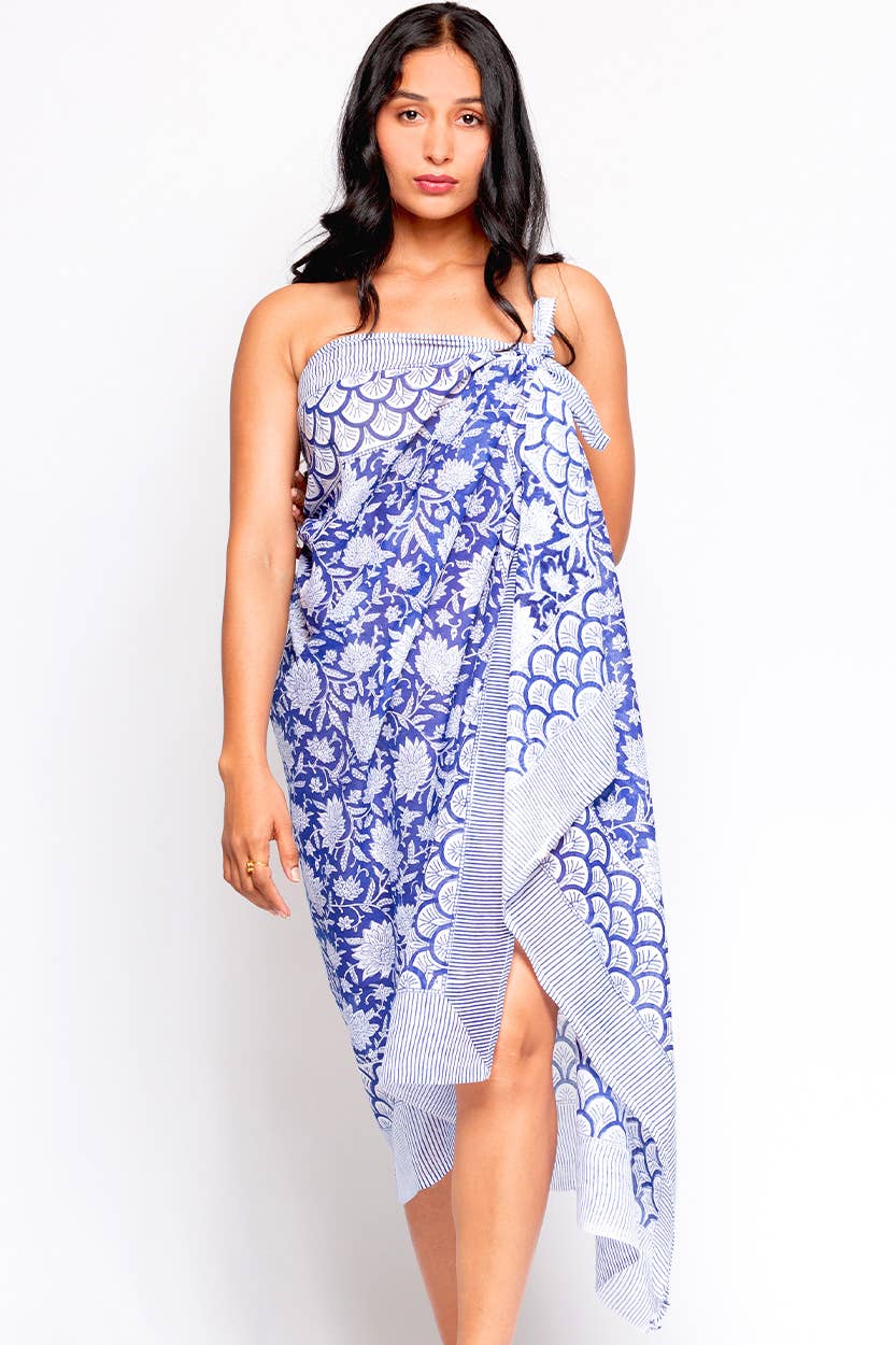 Sunanda Block Print Sarongs : Indigo & White