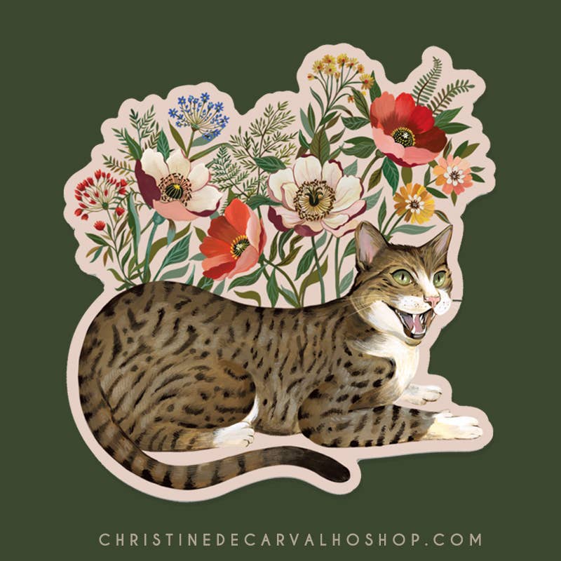 Tabby Cat Vinyl Sticker - Feral Cat Sticker - Nature Sticker