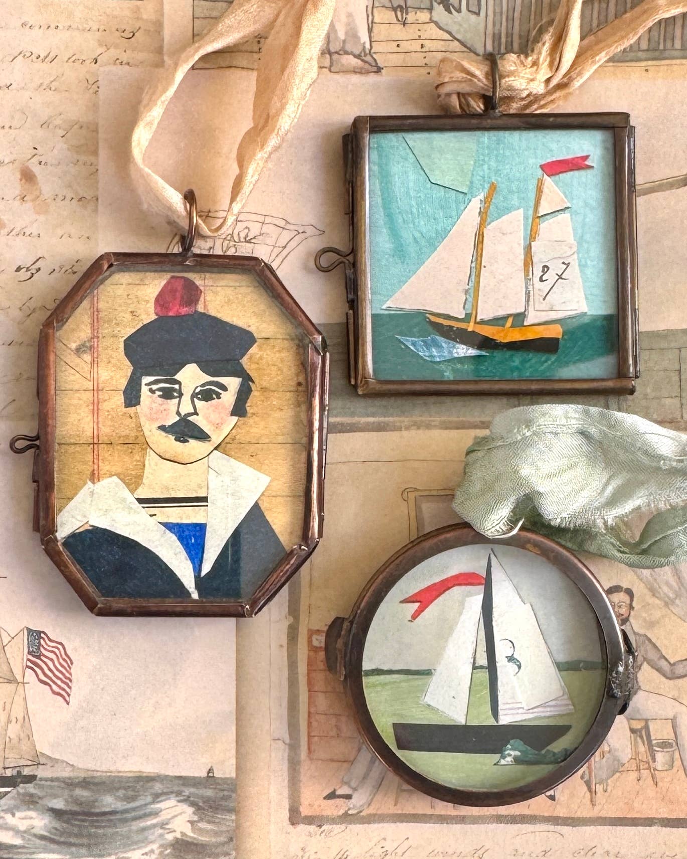 Salty Sailor ~ Art Locket Ornament Nautical Handmade