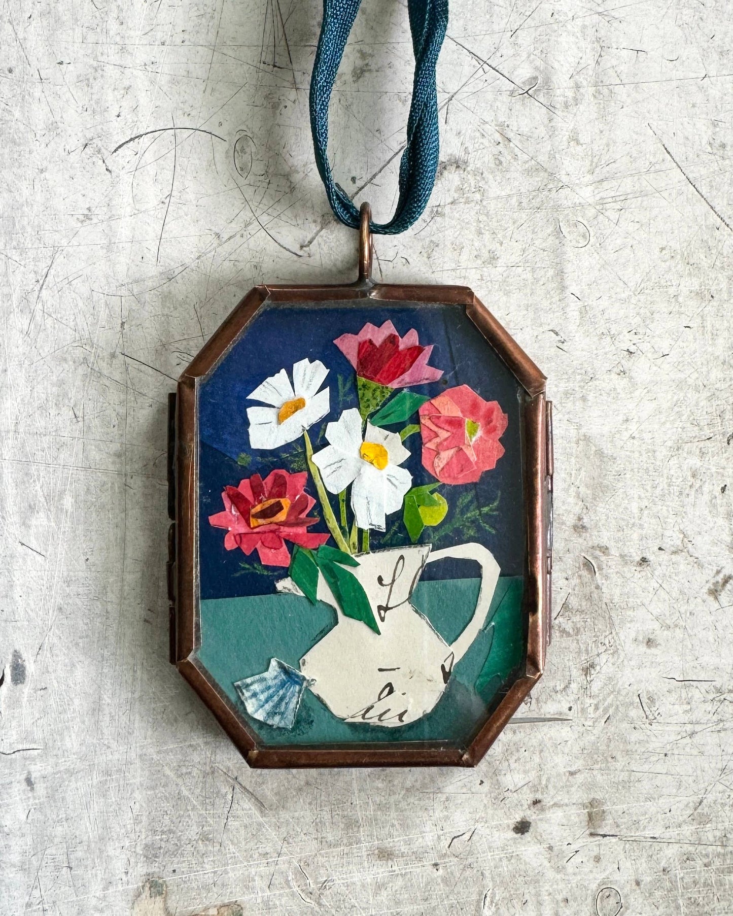 Zinnia & Shell ~ Art Locket Ornament Garden Handmade