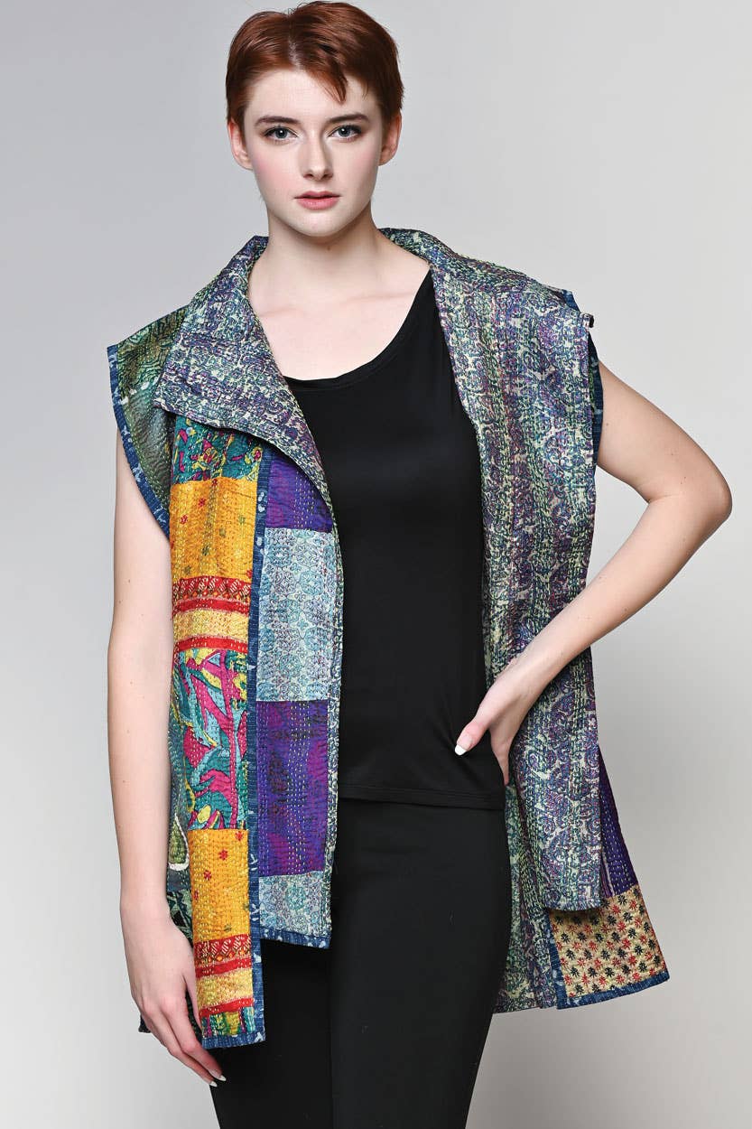Reversible Silk Kantha Vest Jacket