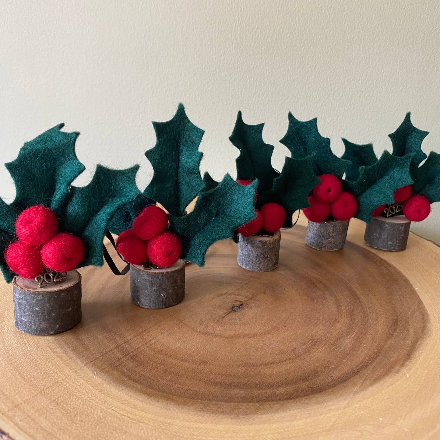 Holiday Holly or Mistletoe Felt Berry & Leaf Ornament: Holly (red berries)