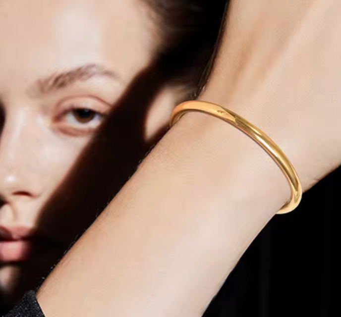 Lidia Bangle- Steel Waterproof- Chunky Stacking Bracelet: Yellow Gold / 1 bangle