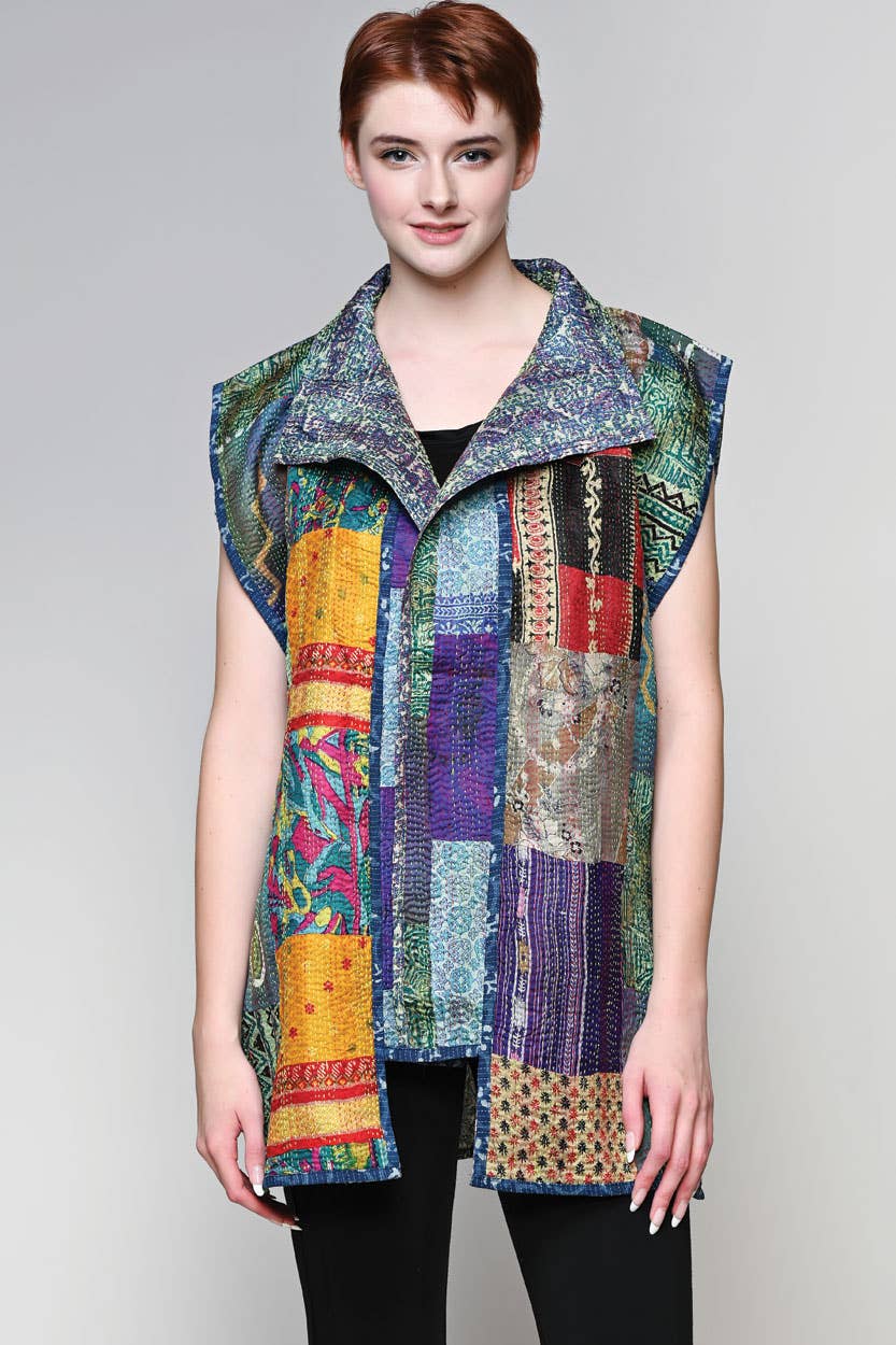 Reversible Silk Kantha Vest Jacket