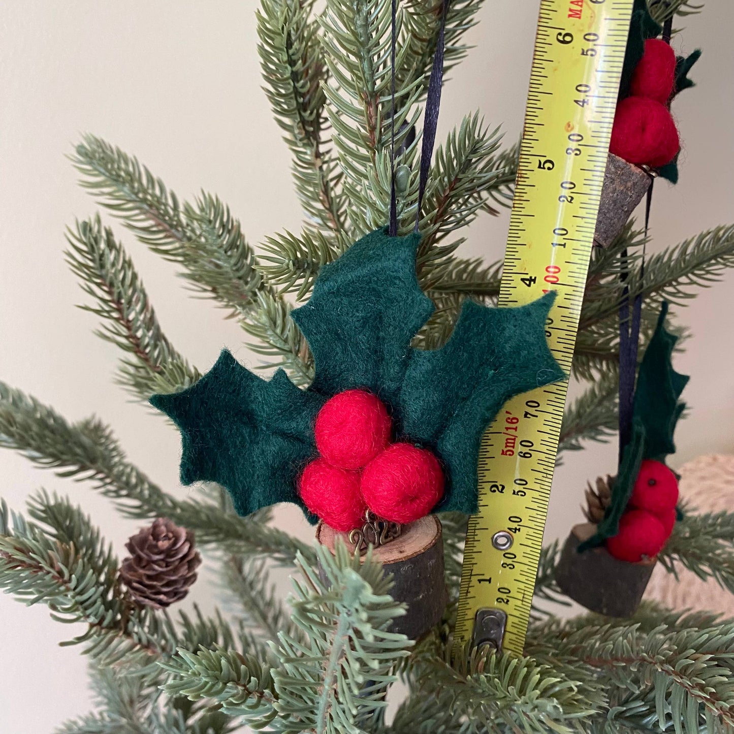 Holiday Holly or Mistletoe Felt Berry & Leaf Ornament: Holly (red berries)