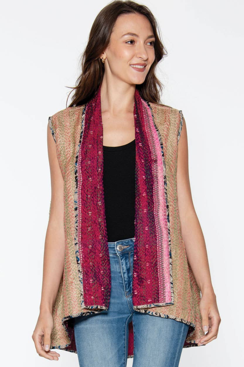 Reversible Kantha Silk Sleeveless Jacket