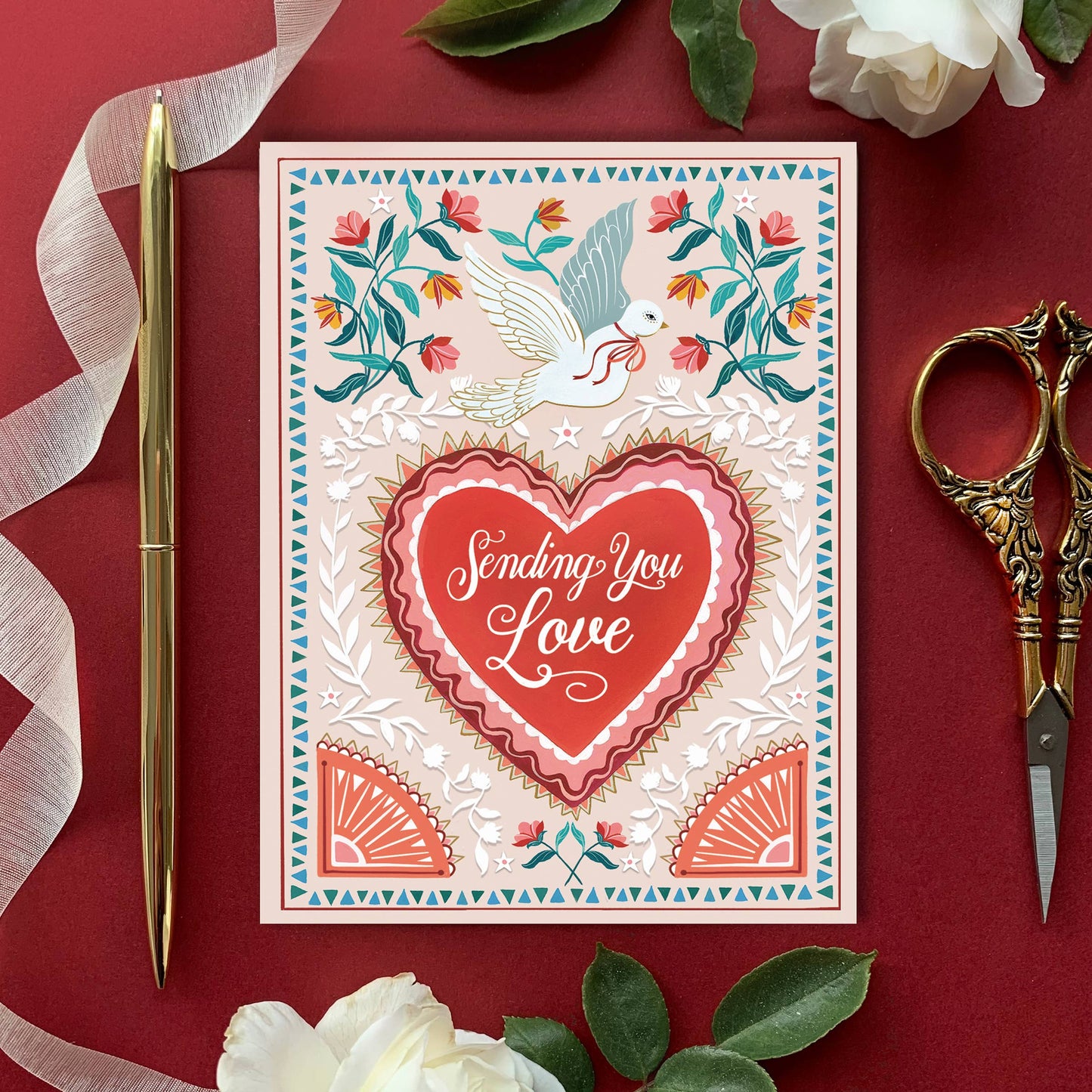 Folk Dove Valentine Card | Stationery | Love Greeting Card