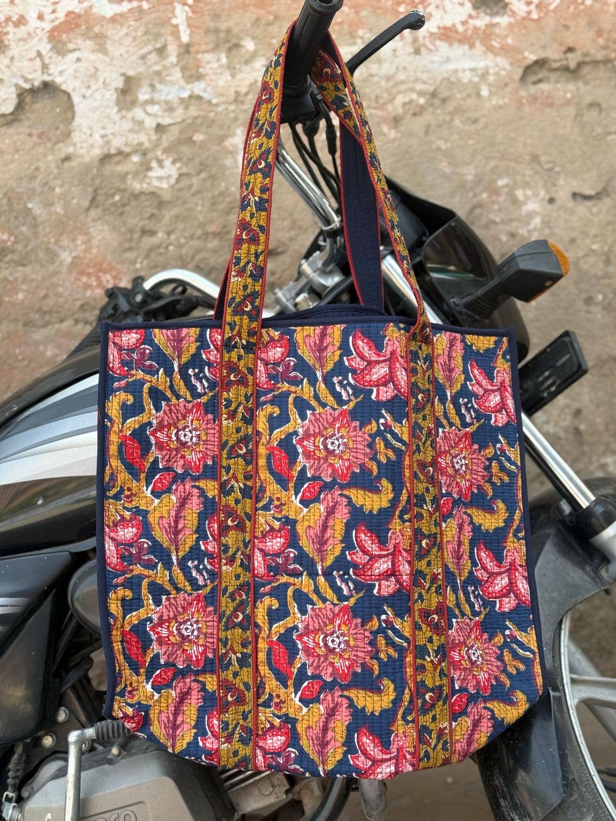 Blue Booti Dual Print Cotton Quilted Tote Bag