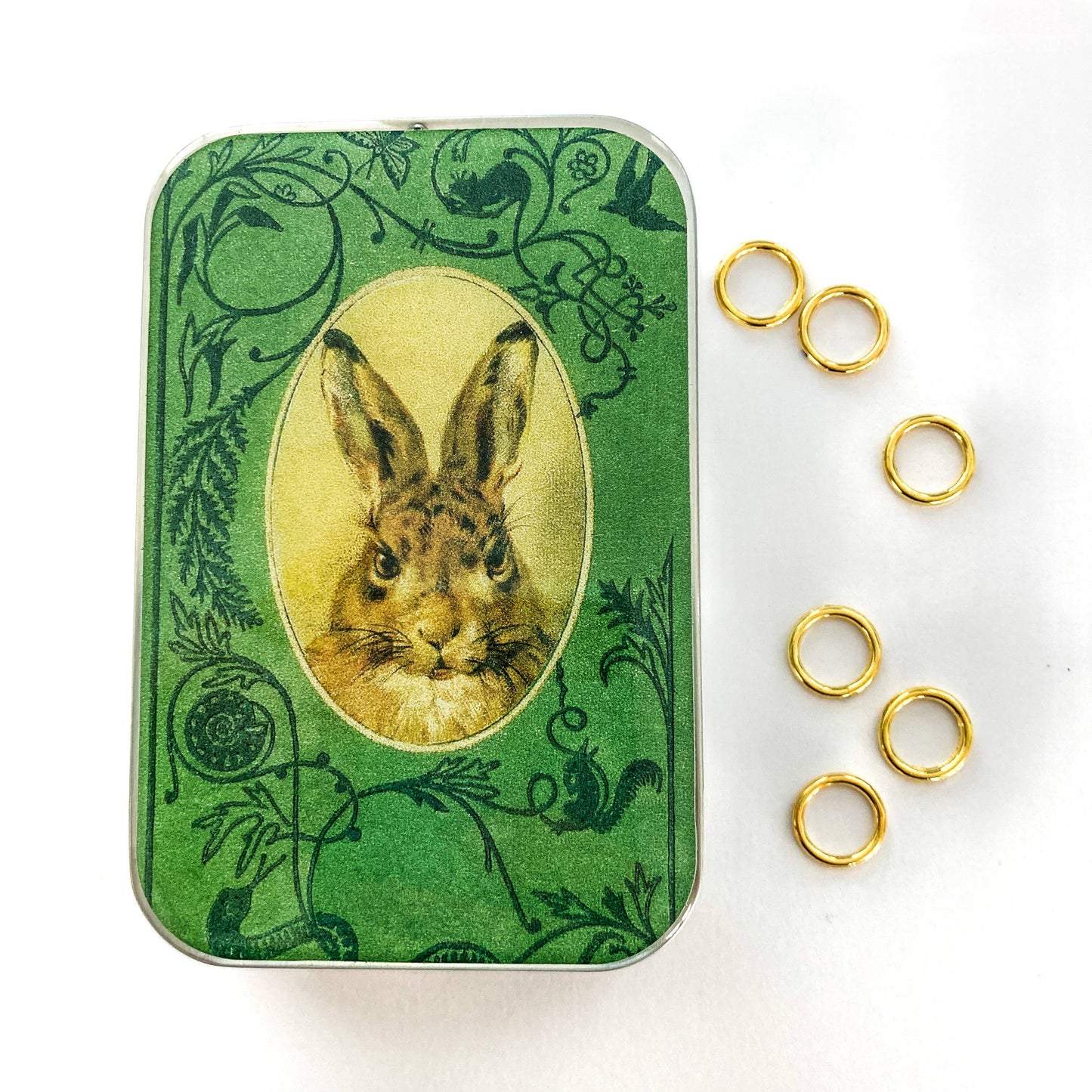 Large Bunny notions tin, stitch marker tin