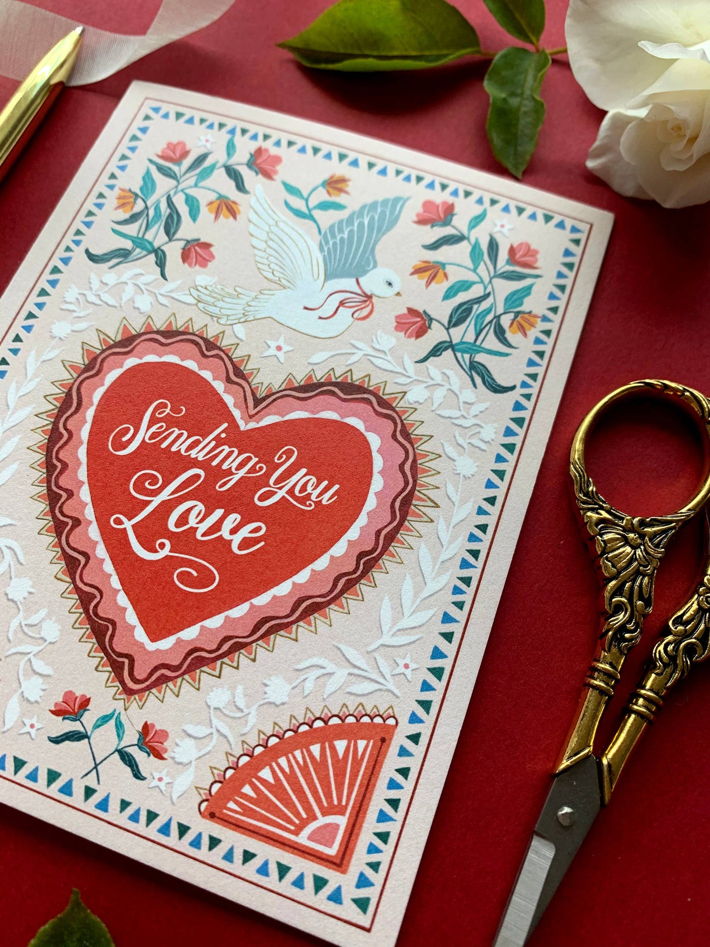 Folk Dove Valentine Card | Stationery | Love Greeting Card
