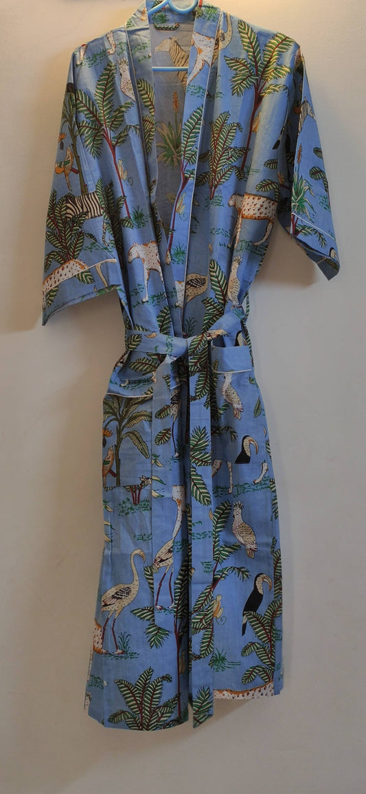Cotton Kimono/Robe: Safari Blue