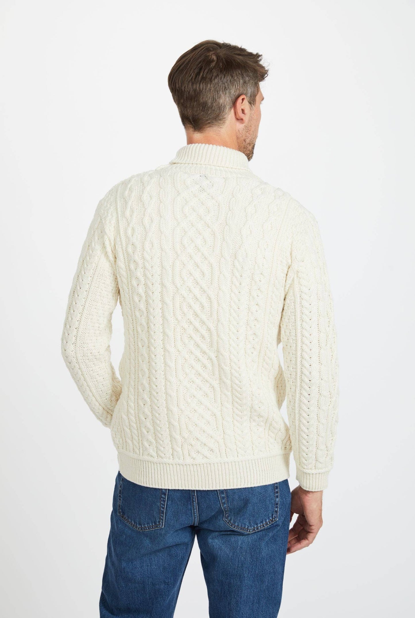 Kylemore Mens Aran Polo Neck Sweater - Cream: S