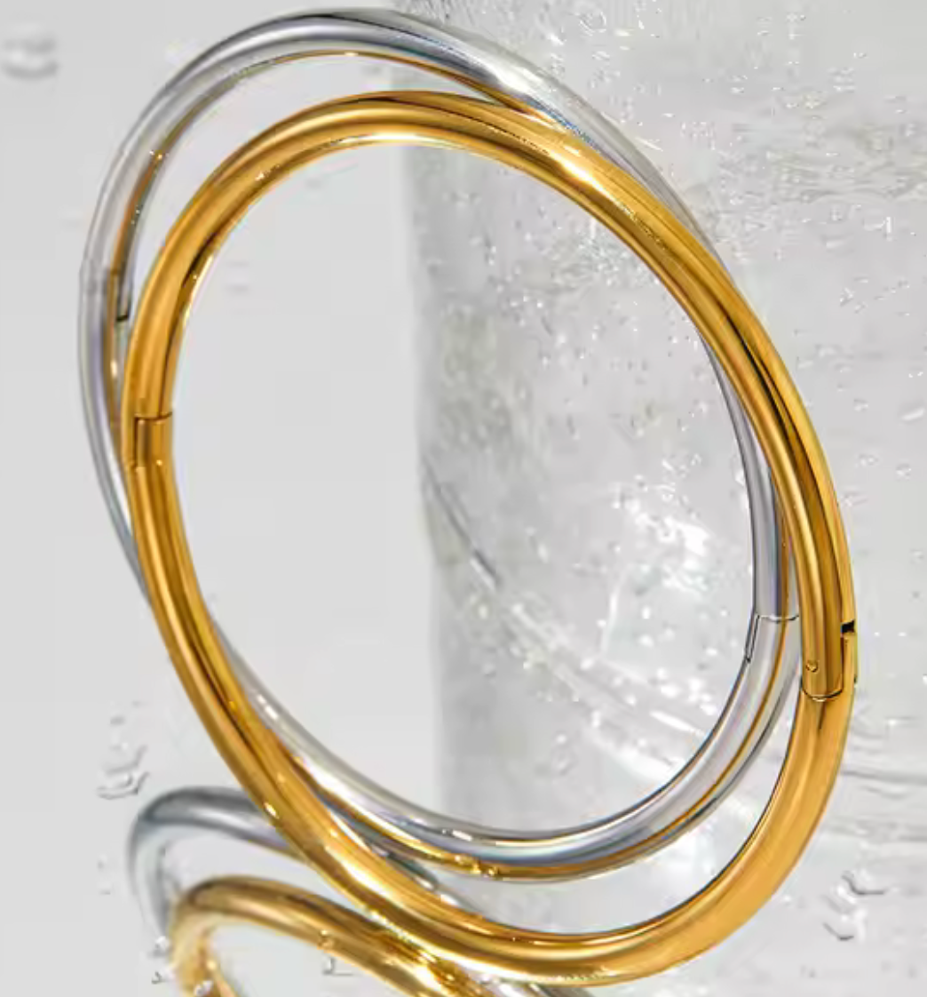 Sofia-Hinge Bangle 14K Gold Stainless Steel Waterproof: Yellow Gold