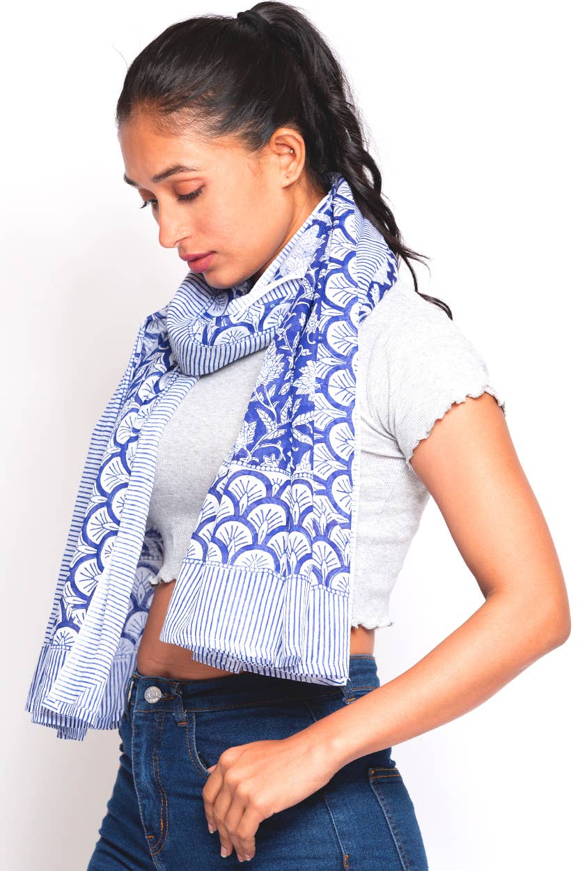 Sunanda Block Print Sarongs : Indigo & White