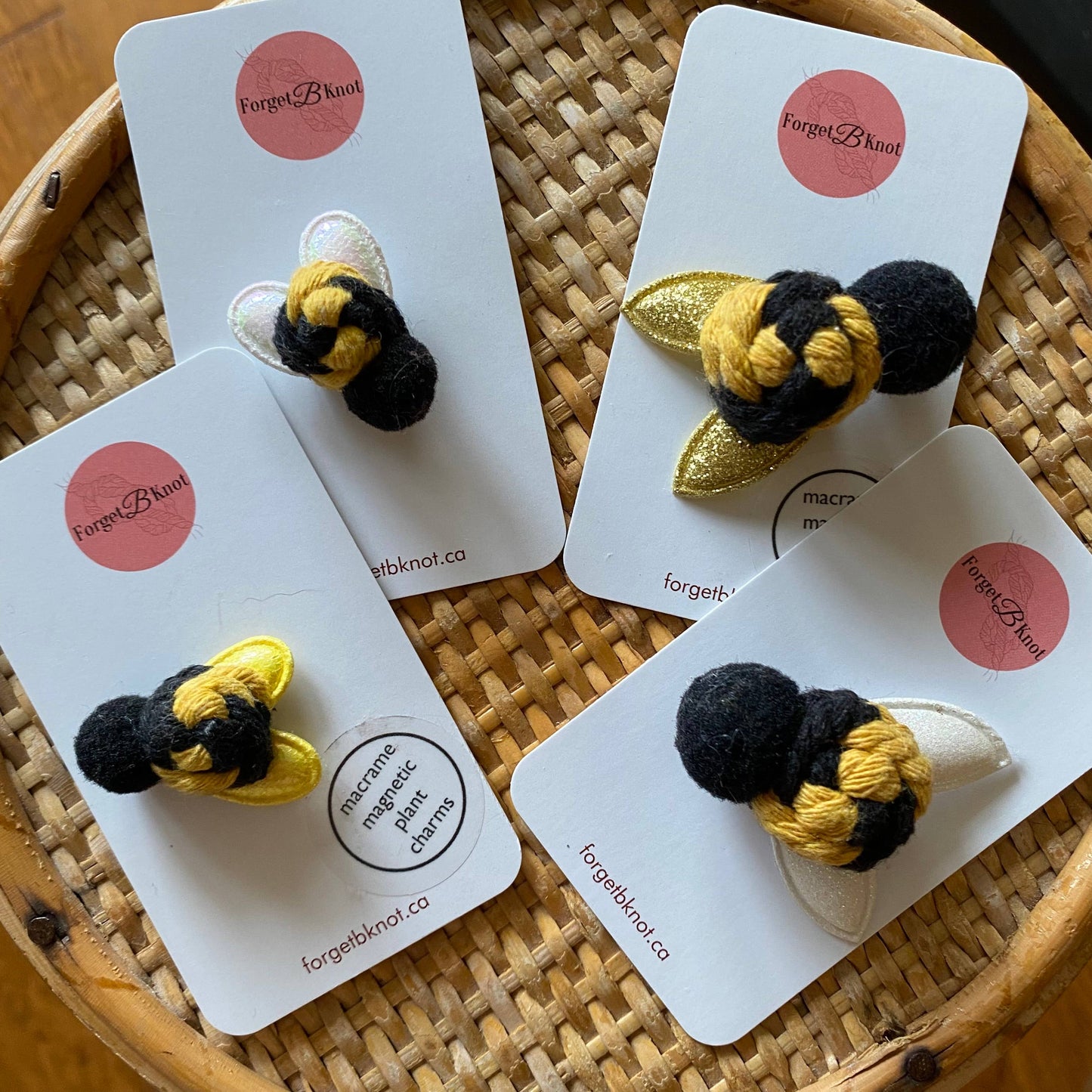 Plant Charm/Magnet (Macrame Bee): White Wing Small