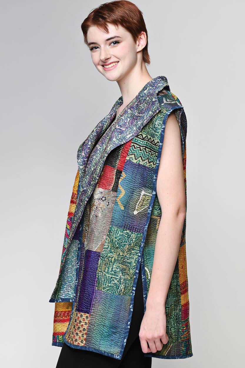 Reversible Silk Kantha Vest Jacket