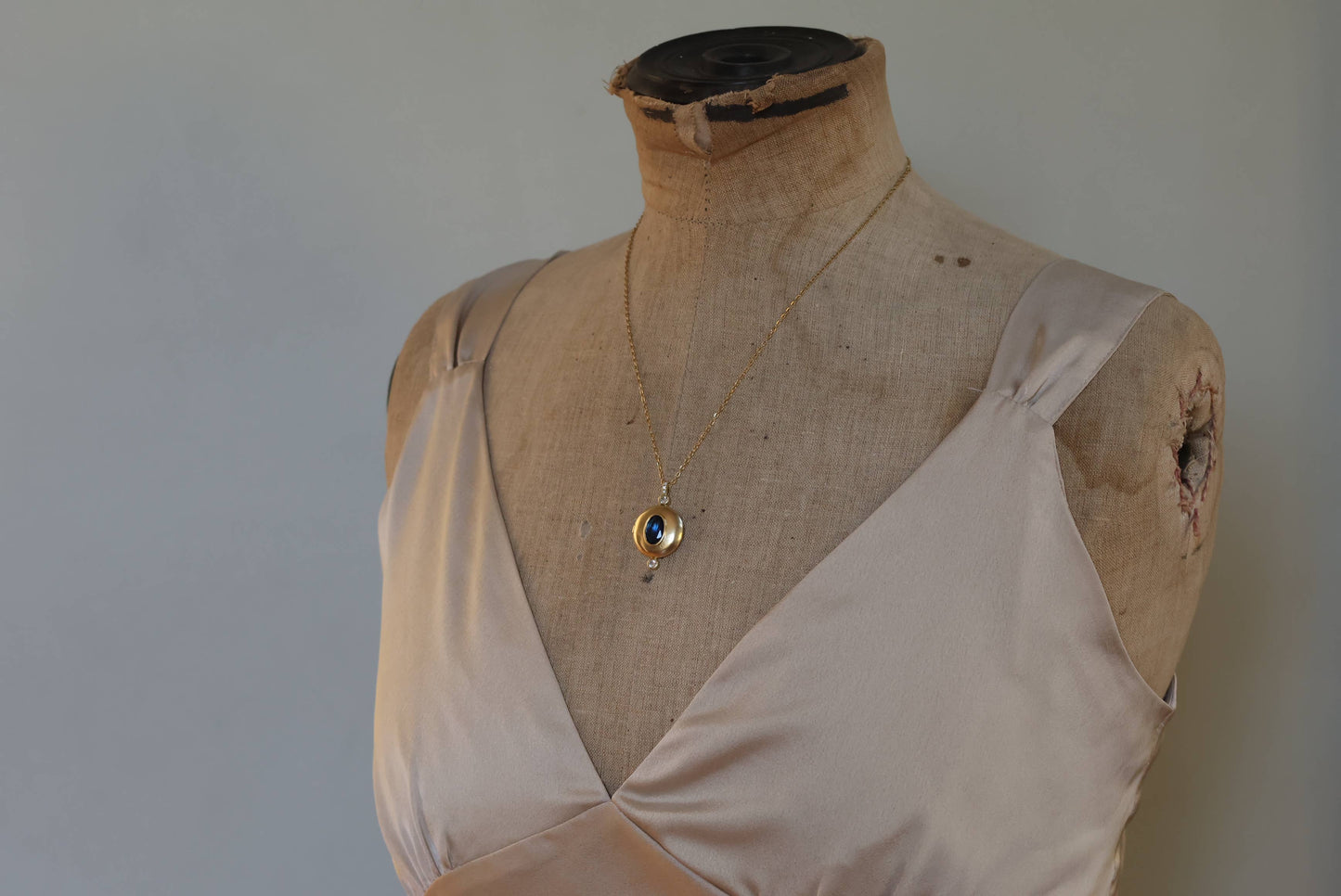 Sapphire Deco Jewel Locket Necklace: 18"
