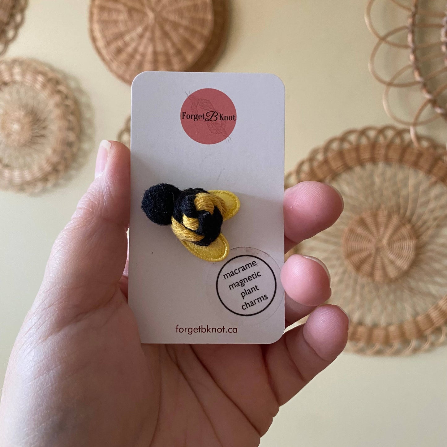 Plant Charm/Magnet (Macrame Bee): White Wing Small