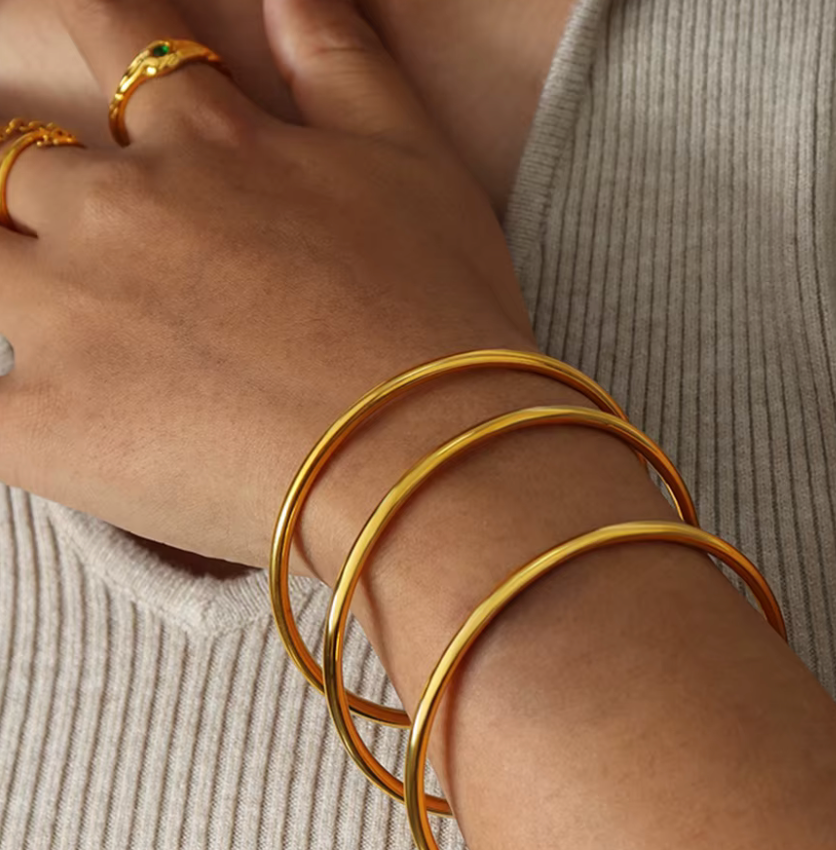 Lidia Bangle- Steel Waterproof- Chunky Stacking Bracelet: Yellow Gold / 1 bangle