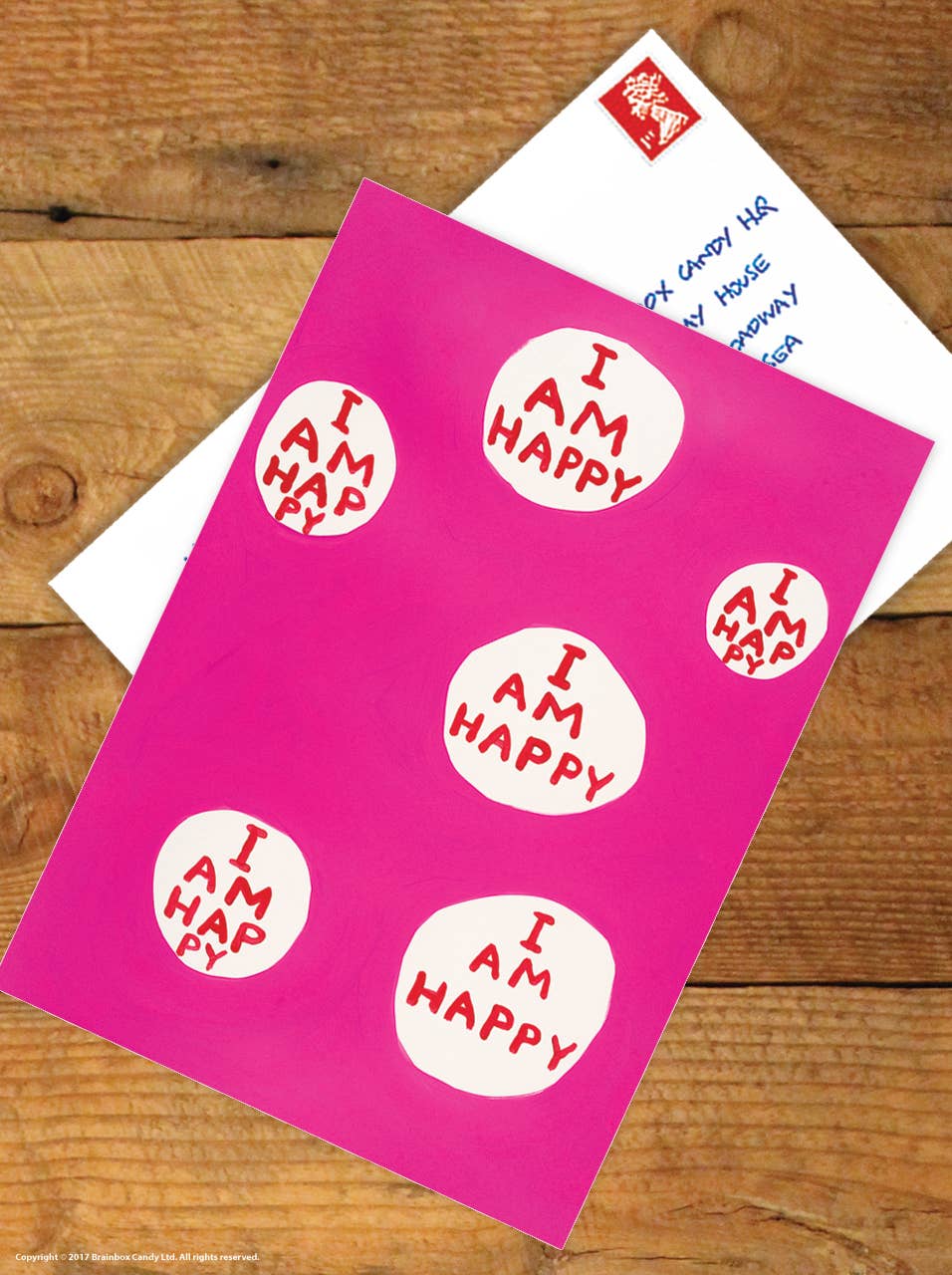 Funny A6 Art Postcard By David Shrigley - I Am Happy