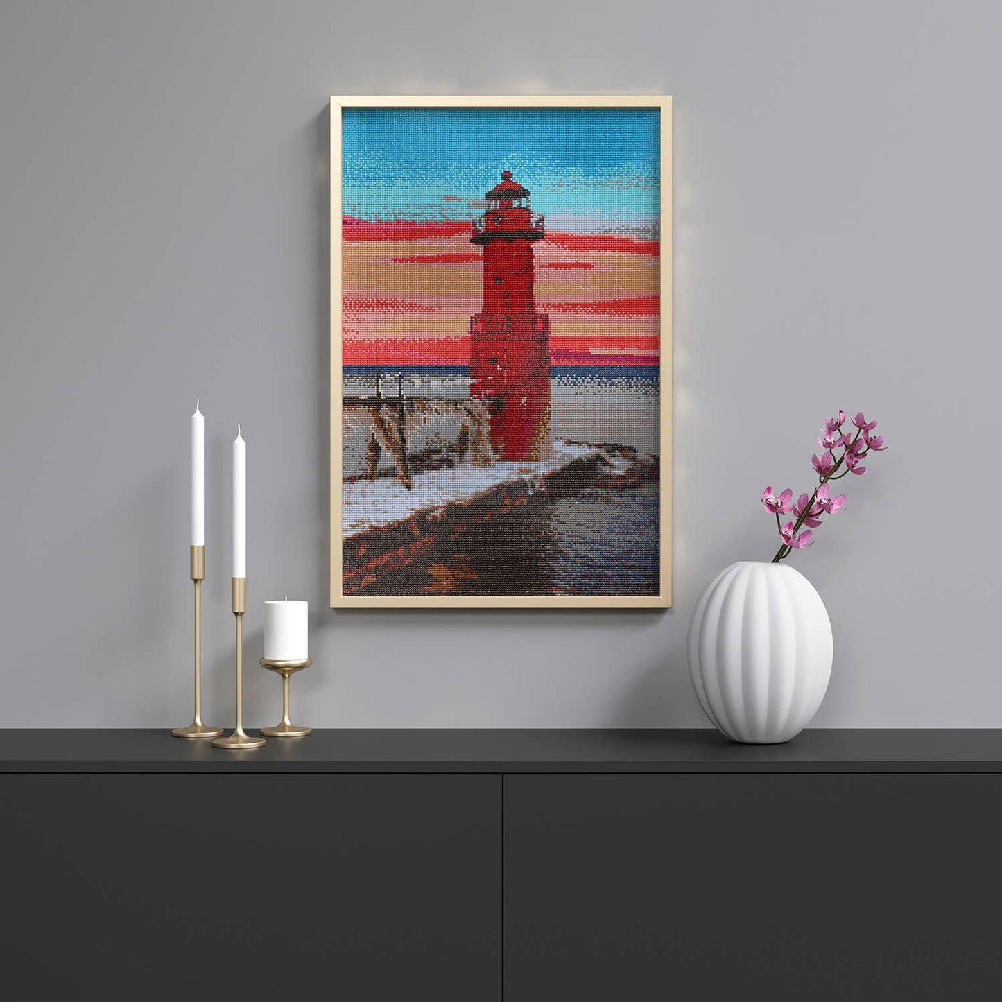 Red Lighthouse Diamond Painting Kit: 01 Multi