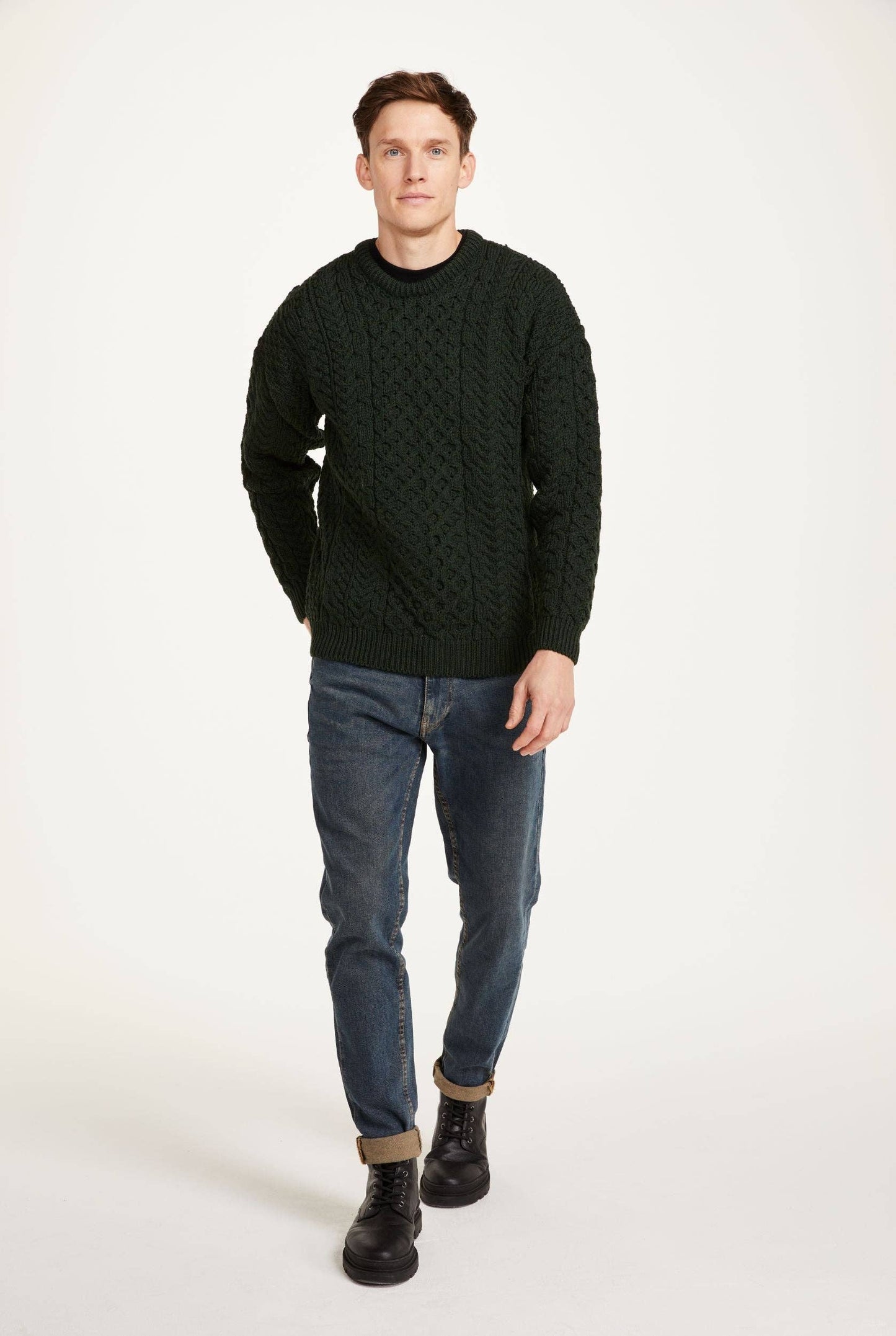 Inisheer Traditional Mens Aran Sweater - Forest Green